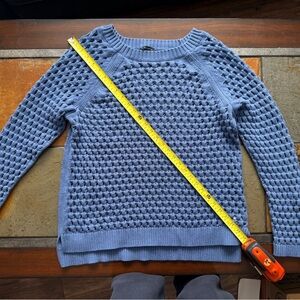 Talbots xl chunky eyelet hole sweater slate blue beachy bateau crochet luxury